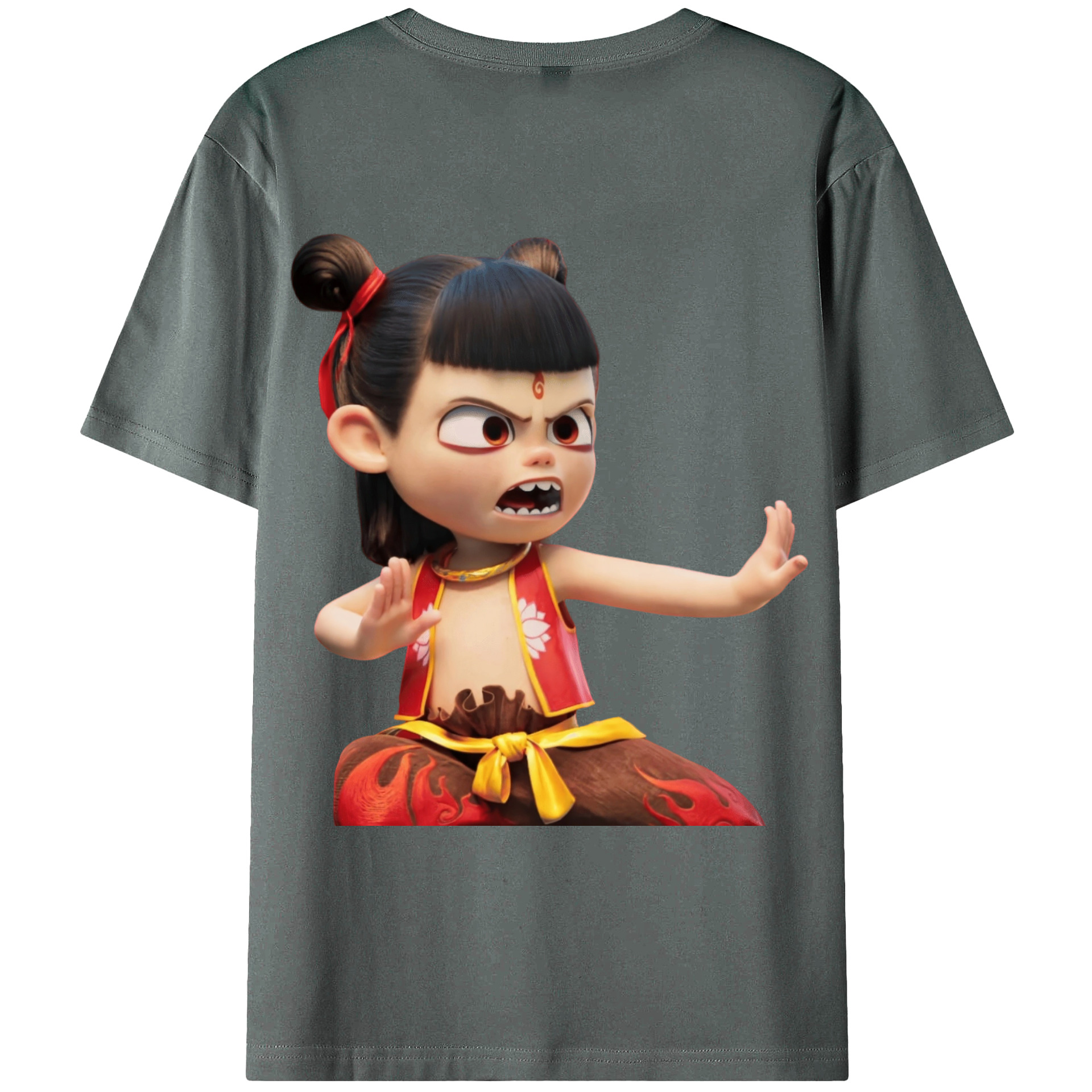 （画像用） Ne Zha 2 ナタ 魔童の大暴れ 綿100％ メンズ半袖Tシャツ（バックプリント） 通気性